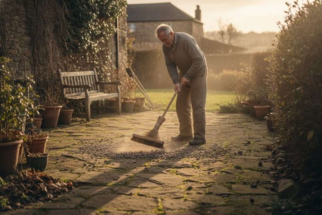 Raviver des dalles gravillonnées noircies naturellement