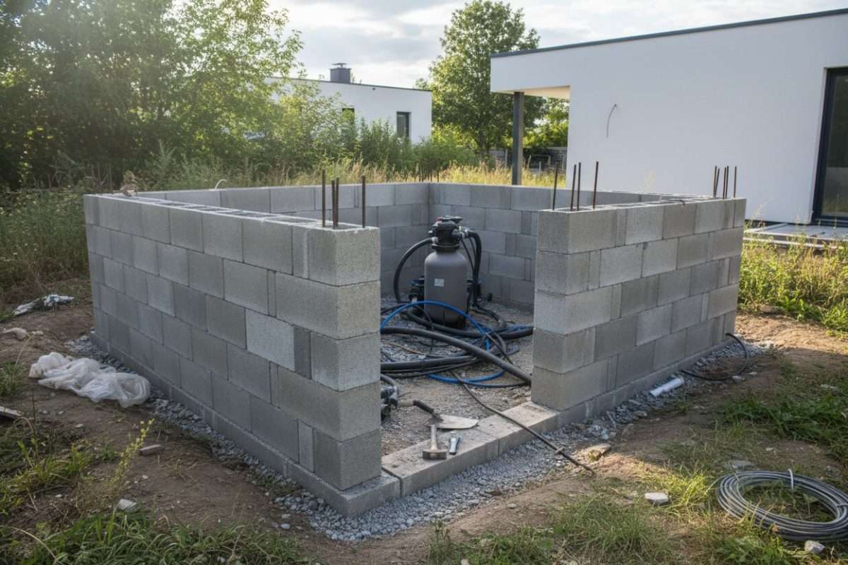 Construire local technique piscine : le parpaing, étape par étape